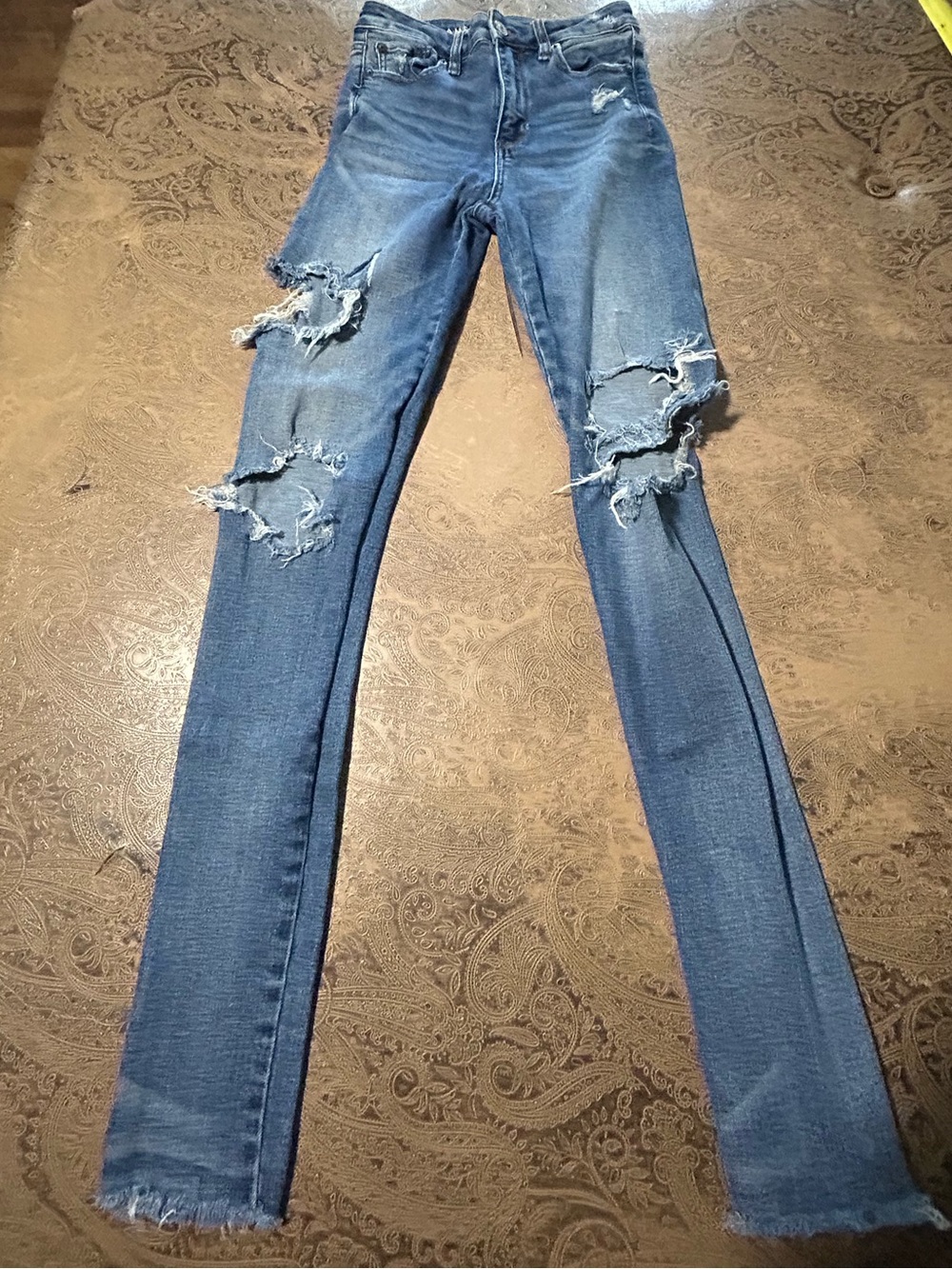 American Eagle Outfitters Distressed Skinny Jeans - Blue